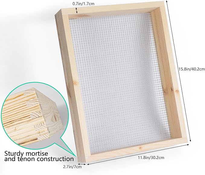 15.74" x 11.81" Soil Sifter - Steel Wire Mesh & Natural Wood Dirt Sifter for Gardening - Compost, Rock, & Dirt Sifter Tool with Gloves and Trowel- Essential Garden Tool for Flower & Vegetable Planting