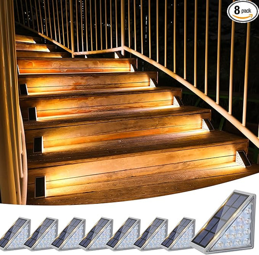 VOLISUN Outdoor Stair Lights 8 Pack, Solar Step Lights Waterproof IP67,80 Lumen, Led Step Lights Outdoor for Garden Backyard Stair, Staircase, Front Step, Front Porch and Deck(Warm White)