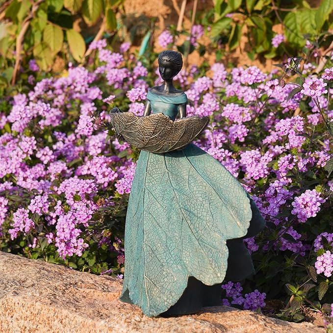 DiliComing Fairy Garden Statue Bird Feeder - 12 Inch Fairy Statue for Home Decoration, Resin Outdoor Statues for Garden Decoration, Best Bird Feeder Garden Gift for Women 12 x 7.5 x 5 Inch