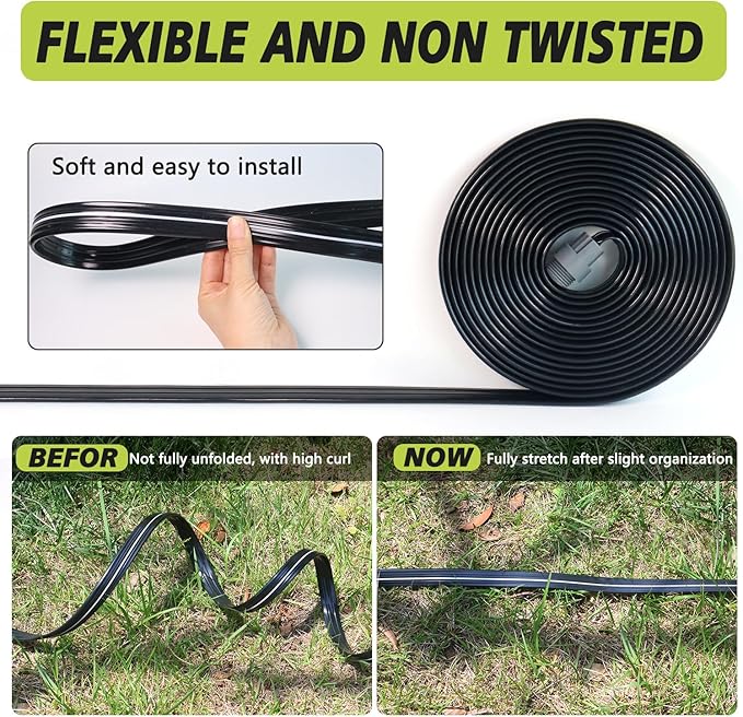 Sprinkler Hose with Holes, Flat Soaker Hose 100 Ft (25 ft 4pack) with Garden Staples and Splitters, Watering Drip Irrigation Hoses for Lawn, Vegetable and Garden Beds (100 ft)