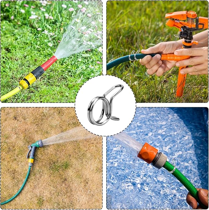 1/4 Tubing Clamp, 1/4"Double Wire Spring Hose Clamp, Irrigation Hose Clamp, Hose Tubing Clamps, 100 Double Line Hose Tube Spring Clamp, Irrigation Kit Connector Clamp, Metal Water Hose Clamps