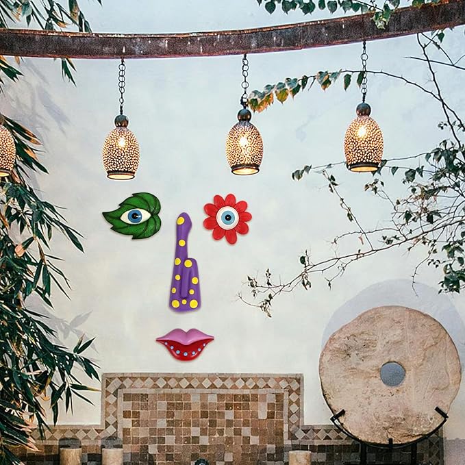 Tree Faces Decor Outdoor,Funny Tree Faces Sculpture,Colorful Fence Decorations Outdoor,Suitable for Yard and Garden Art Décor(1pcs, Colorful Leaves)