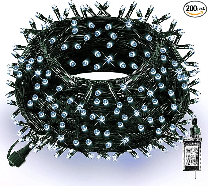 Dazzle Bright 66FT 200 LED Christmas Lights, Christmas String Lights Plug in with 8 Modes, Waterproof Christmas Decorations for Xmas Indoor Outdoor Party Home Tree Decor, White