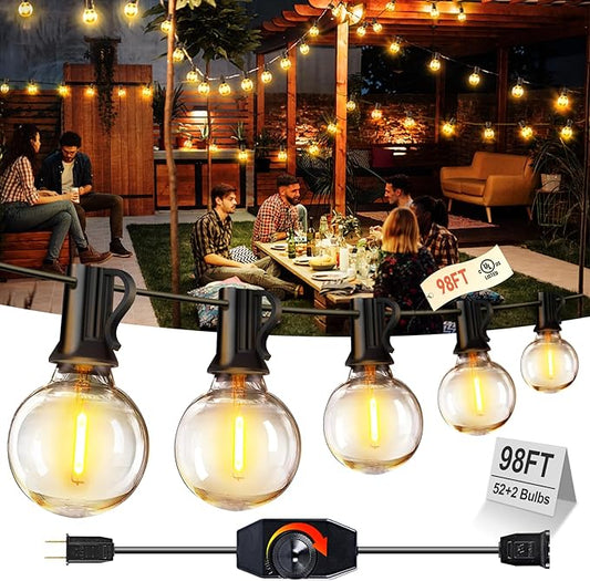 XURISEN Outdoor String Lights with Dimmer, 98FT LED Patio Lights for Outside with 52 Shatterproof G40 Globe Bulbs UL Listed Waterproof Hanging Lighting for Backyard Balcony Bistro Party Decor
