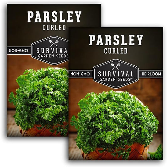 Survival Garden Seeds - Curled Parsley Seed for Planting - 2 Packs with Instructions to Plant and Grow Nutritious Curly Parsley Herb Plants in Your Home Vegetable Garden - Non-GMO Heirloom Variety