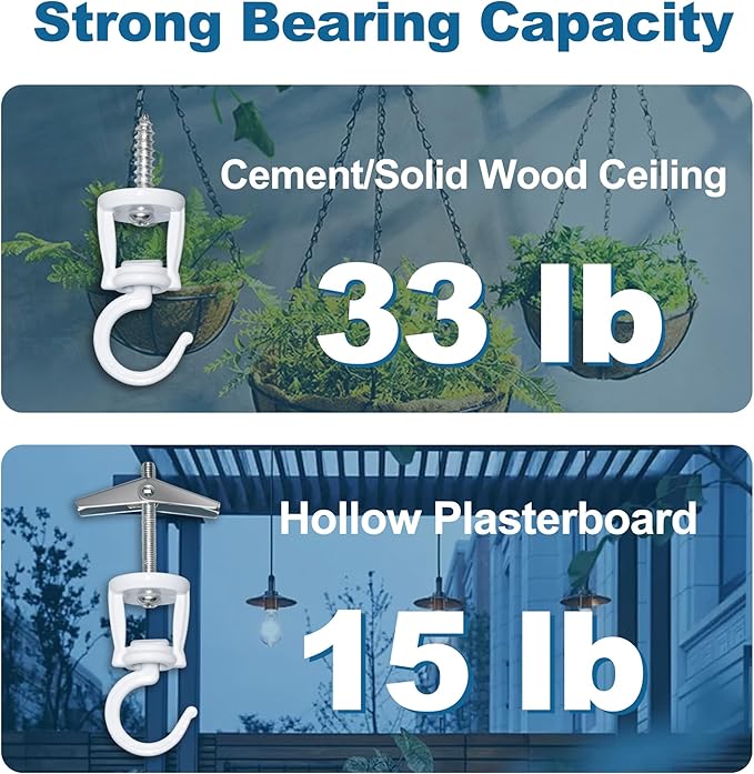 Ceiling Hooks for Hanging Plants (6 PCS White),Heavy Duty Metal Plant Hooks, Screw in Hooks for Hanging Birdfeeders, Lamps, Planters, Outdoor Decorative Hooks up to 33 lbs