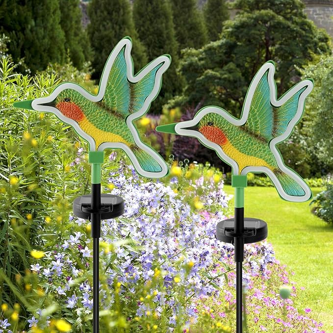 Hummingbird Solar Garden Decor,Hummingbird Outdoor Solar Lights,LED Hummingbirds Light Outside,Solar Garden Lights, Outdoor Decorations for Yard and Patio Pathway Lawn (2 Pack)