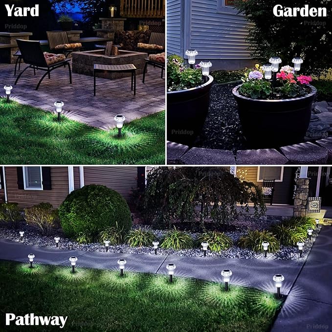 Solar Lights Outdoor Pathway Lights 8 Pack LED Waterproof Cold White Mushroom Shape for Garden Driveway Walkway Landscape Path Lawn Yard Decor