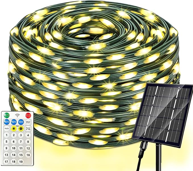Solar Christmas Lights Outdoor, Upgraded 212FT 640LED Solar Power Christmas Lights with Remote,19 Modes Waterproof Solar String Lights for Outside Garden Home Christmas Decorations (Warm White)