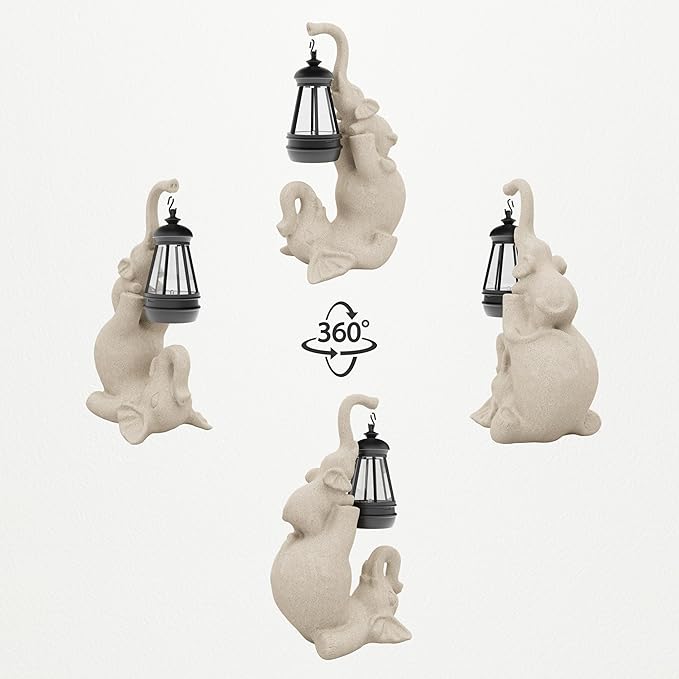 Solar Garden Statue 10 Inch Elephant Decor for Outside Yard Decoration Outdoor Unique Housewarming Gardening Birthday Gifts for Women Grandma