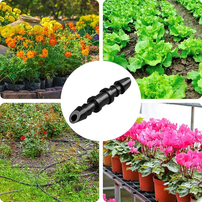 100 Pieces Drip Irrigation 1/4" Barbed Coupling Fittings, Barbed Connectors for 1/4 Inch Irrigation Tubing, Drip Line Coupler for Drip Sprinkler Garden Lawn Systems