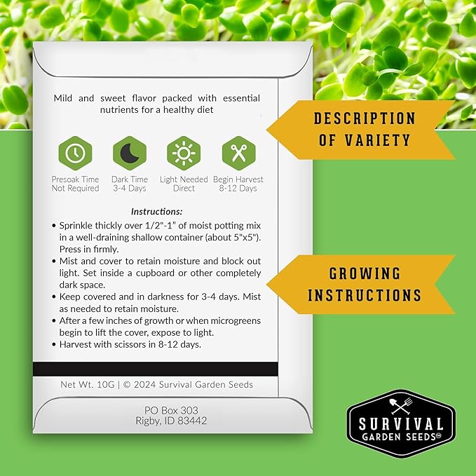 5 Packs Clover Microgreens Seeds for Sprouting and Growing - Sprout Green Leafy Micro Herb Plants Indoors - Grow A Mini Windowsill Garden - Non-GMO Heirloom