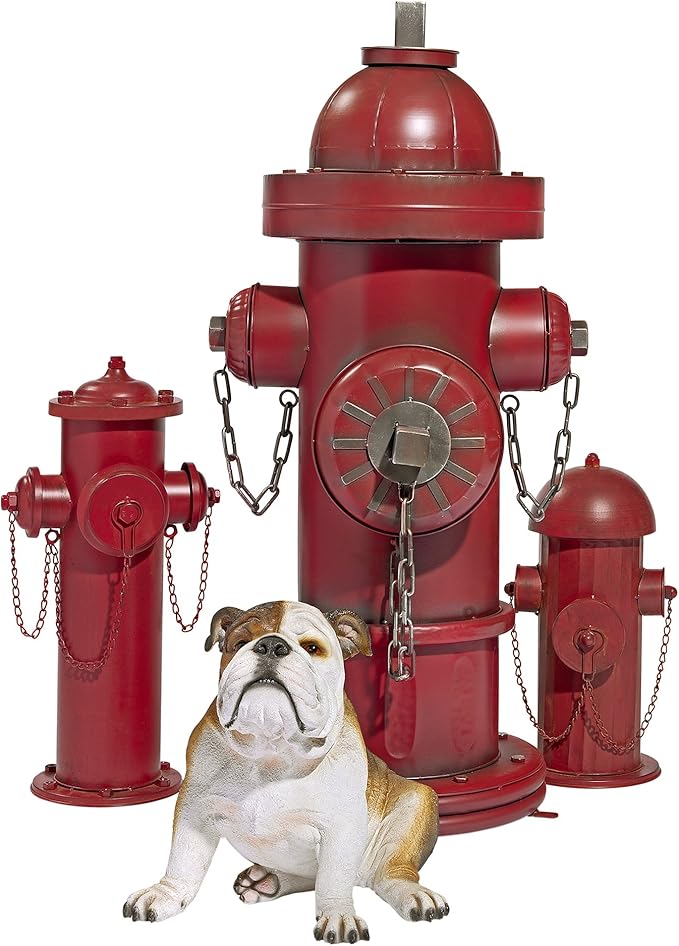 Design Toscano Fire Hydrant Statue Puppy Pee Post and Pet Storage Container, Large 23 Inch, Metal, Full Color