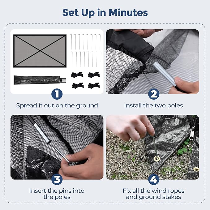 DEERFAMY Pond Net Dome, 10×14 FT Pond Cover with 2 Doors, Pond Mesh Tent with 4 Ropes, 16 Stakes, and Fiberglass Poles, Pond Netting for Koi, Outdoor Ponds, Pool and Gardens, Black