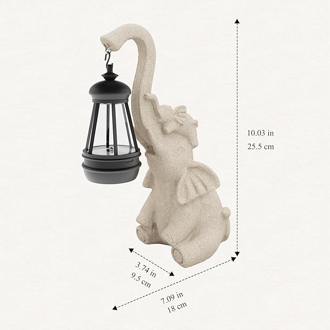 Solar Powered Outdoor Figurine Lights, 10 Inch Waterproof Animal Elephant Statue Light, Suitable for Decorations for Patio, Balcony, Lawn, Courtyard, Etc. (Trunk)