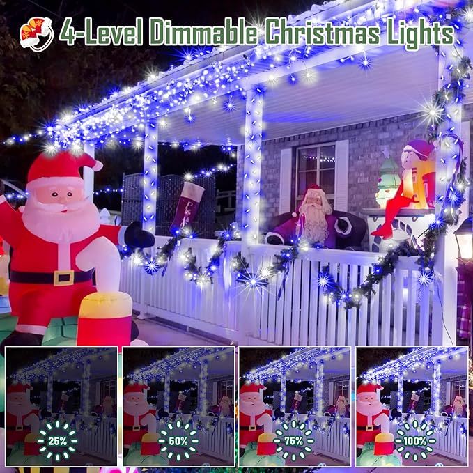 Heceltt 360 LED 118 FT String Lights Outdoor, 8 Modes Christmas Lights, IP44 Waterproof Christmas Tree Lights with Timer and Memory for Xmas Yard Party Home Garden Decorations (Blue and White)