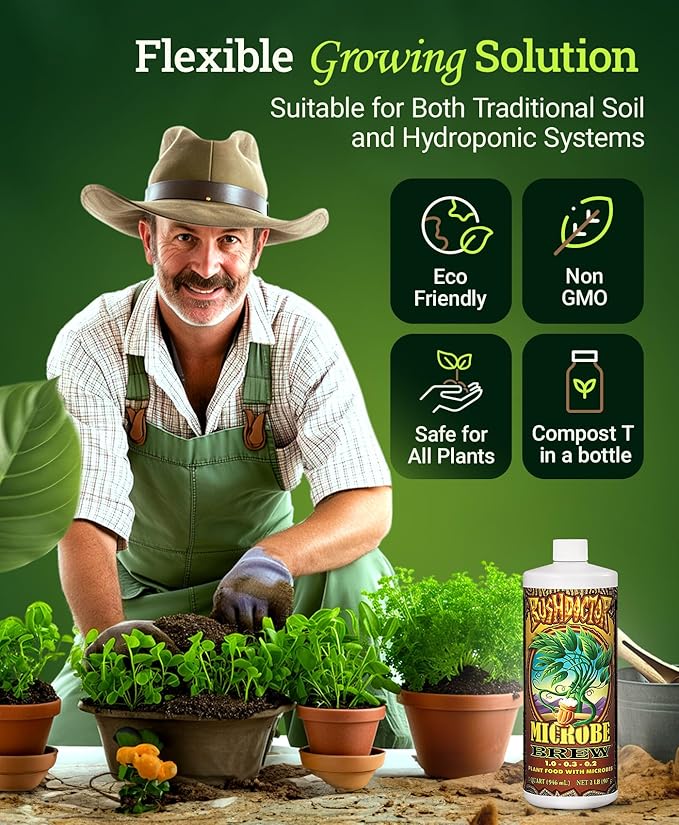 FoxFarm Bushdoctor Microbe Brew - Liquid Macro & Micronutrients, Enhances Root Efficiency, Growth & Nutrient Uptake - Soil Revitalizer- NPK 1.0-0.3-0.2 (Quart)