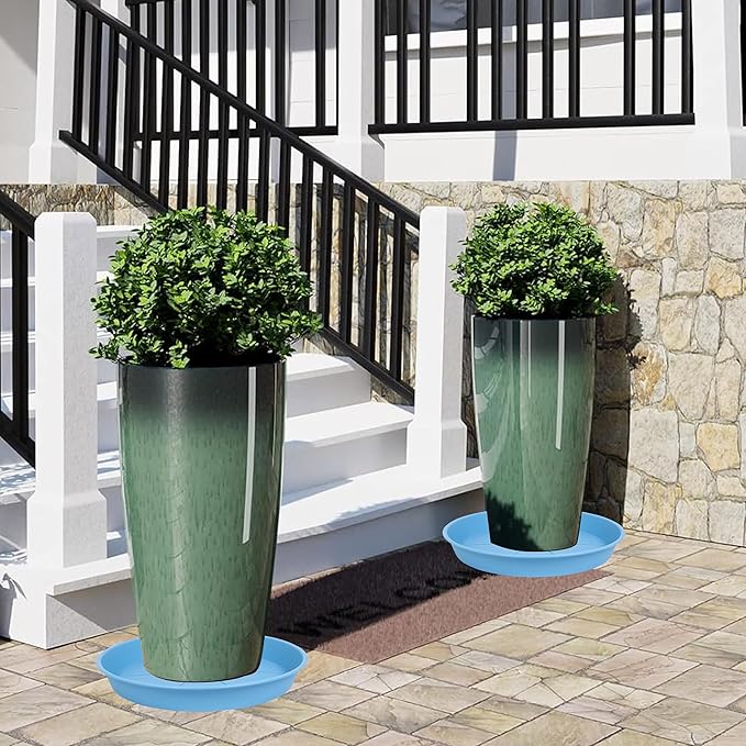 3 Pack of Plant Saucer 20 22 inch, 3.6" Depth, Large Heavy Duty Plastic Saucers 21" Round, Plant Drip Trays for for Indoors Outdoor, Plant Water Tray for Planters 19-23" (22", Teal)