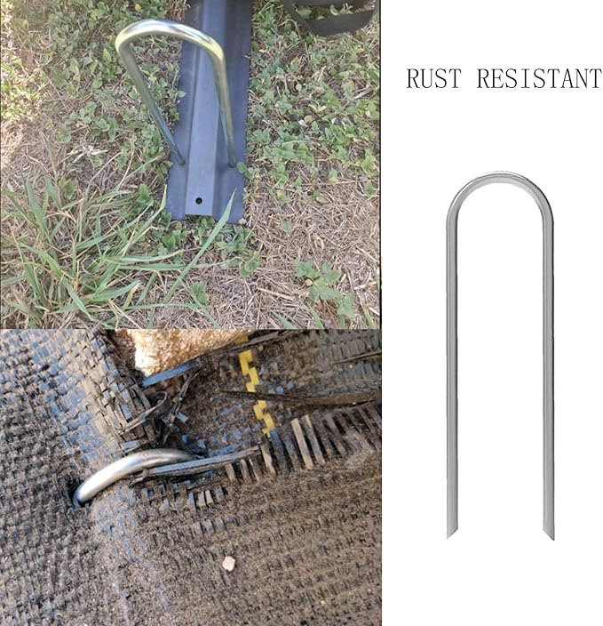 AAGUT Garden Staples 6 Inch Galvanized 100 Pack Round-Top Drip Hose Stakes Irrigation Hooks Heavy Duty 11 Gauge Lawn U Pins Sod Nails for Landscape Fabric, Soaker Hose, Chicken Wire, Dog Fence