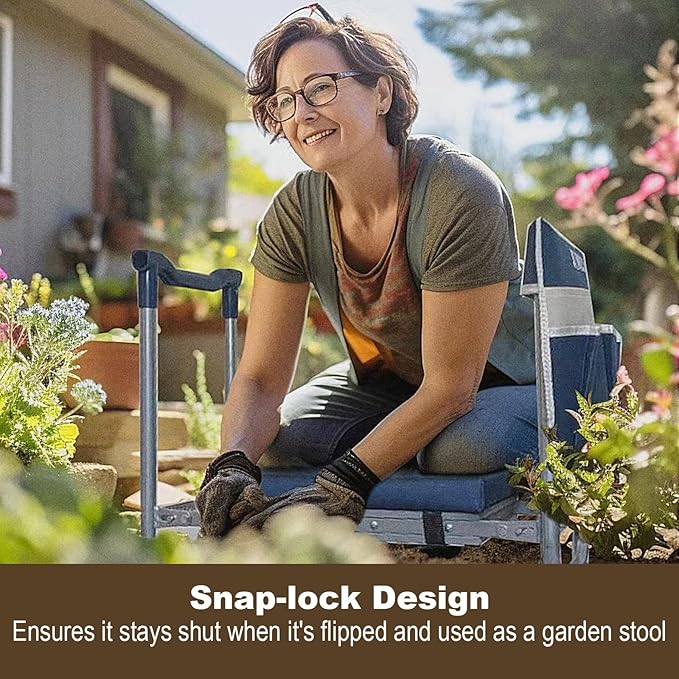 K5 Foldable Garden Kneeler Seat Heavy Duty (Detachable Cloud Kneeler Pad) Garden Stool - 2 Large Capacity Garden Tool Bags with Pockets - Portable Garden Bench for Indoor and Outdoor