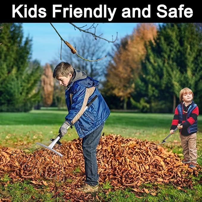 Buyplus Adjustable Garden Leaf Rake - 24 to 63 Inch Telescopic Metal Rake, Expandable Folding Leaves Rake for Lawn Yard, Flowers Beds, Black