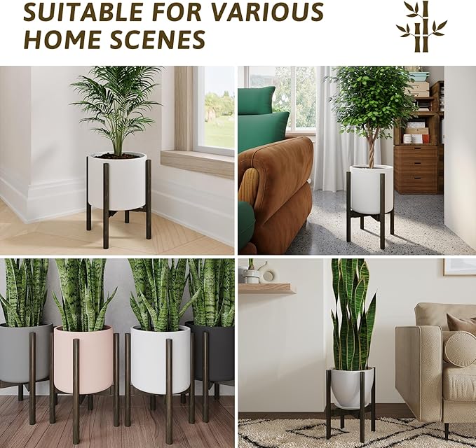 Adjustable Plant Stand Indoor, Bamboo Plant Holder 8 to 12 Inches, Small Corner Planter Stand for Indoor Plants, Single Floor Plant Stand for Living Room Balcony Bedroom, Tea Brown