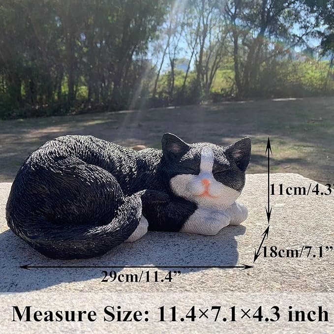 Cat Statue Outdoor Cat Figurines Garden Decor, Black Cat Statue Figurine Decor Sculpture for Patio, Yard, Sleeping Cat Statues for Indoor Table Accessory, Gift for Mom