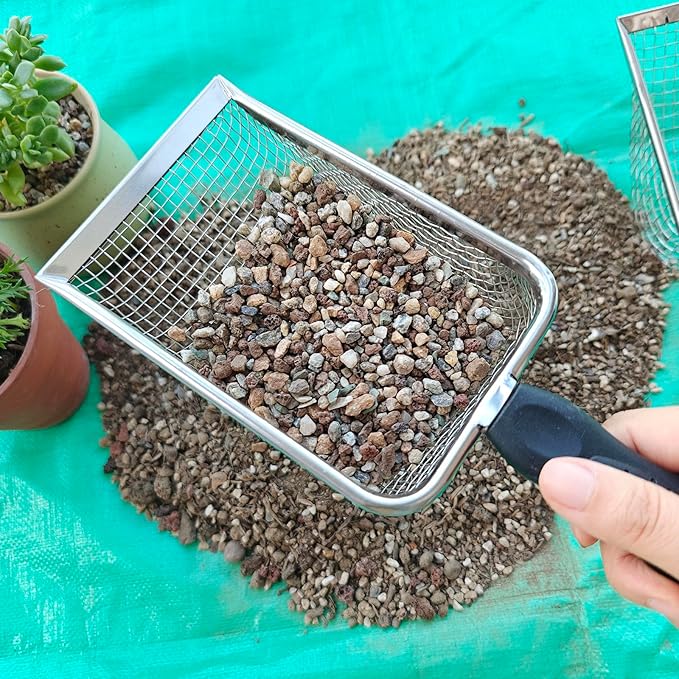 Gardening Soil Sifter Pack of 2 - Garden Sand Soil Compost Sifter with Handle - Two Garden Sifters (3.8mm and 5mm Mesh),Ideal for Sand, Rocks, Dirt, Compost - Perfect for Gardening