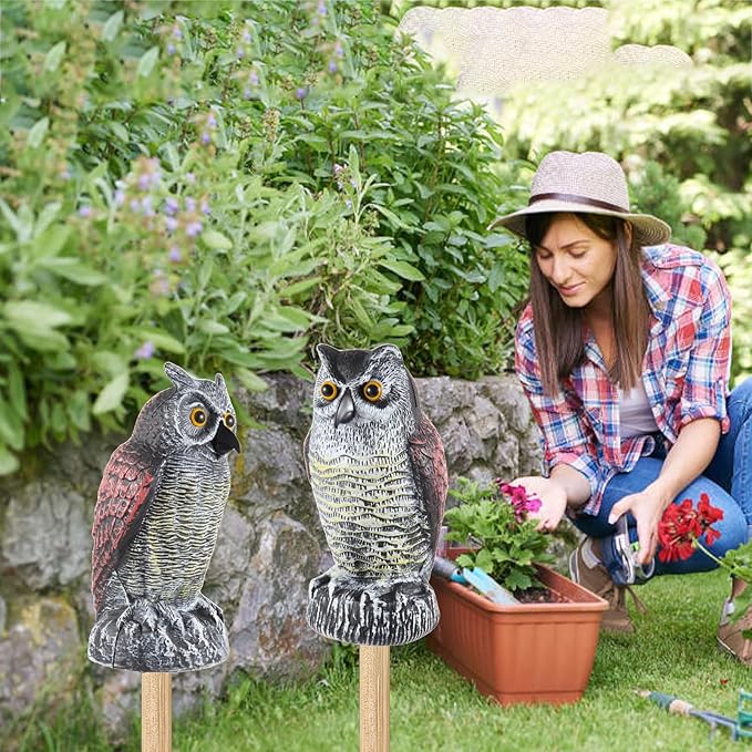 Hedoc 2 Pack Fake Owl Decoys to Scare Birds Away from Gardens and Rooftops, Great Horned Owl Bird Deterrents, Nature Scarecrow Plastic Owls Pest Repellent, Owl Statue for Garden Decor, Yard Decoration