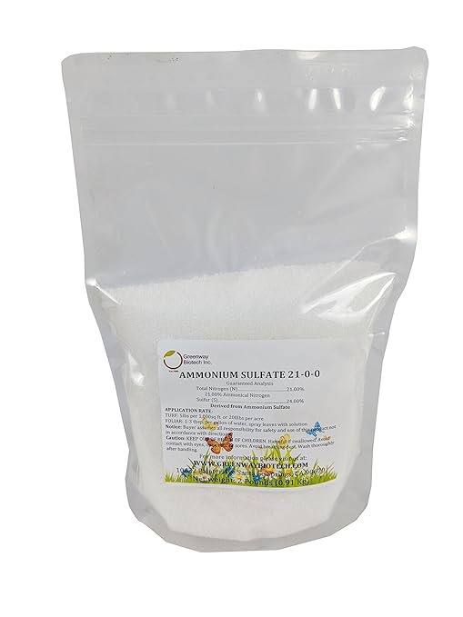 Greenway Biotech Ammonium Sulfate 21-0-0 Fertilizer Contains 21% Water Soluble Nitrogen & 24% Sulfur Suitable for Acid Loving Plants- Lawn Fertilizers to Lower pH Levels in Alkaline Soil- 2 Pounds