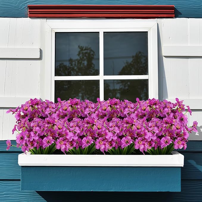 24 Bundles Artificial Flowers for Outdoor,No Fade Fake Plastic Flowers Faux Plants for Decoration Hanging Planters Indoor Outside Garden Porch Window Box Home Wedding Farmhouse