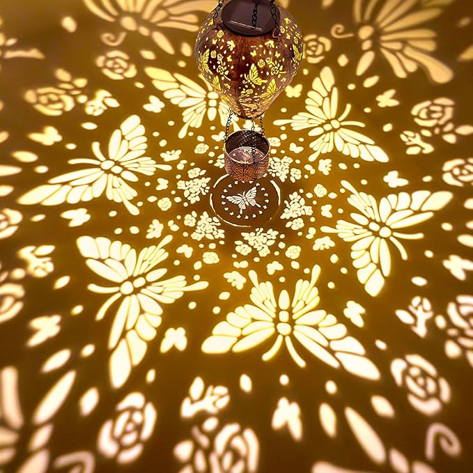 Butterfly Decor Hot Air Balloon Solar Lantern – Outdoor Decorative Hanging Light for Garden Yard Patio Porch Lawn and Pathway – Unique Housewarming, Birthday Gift for Women Mom Grandma