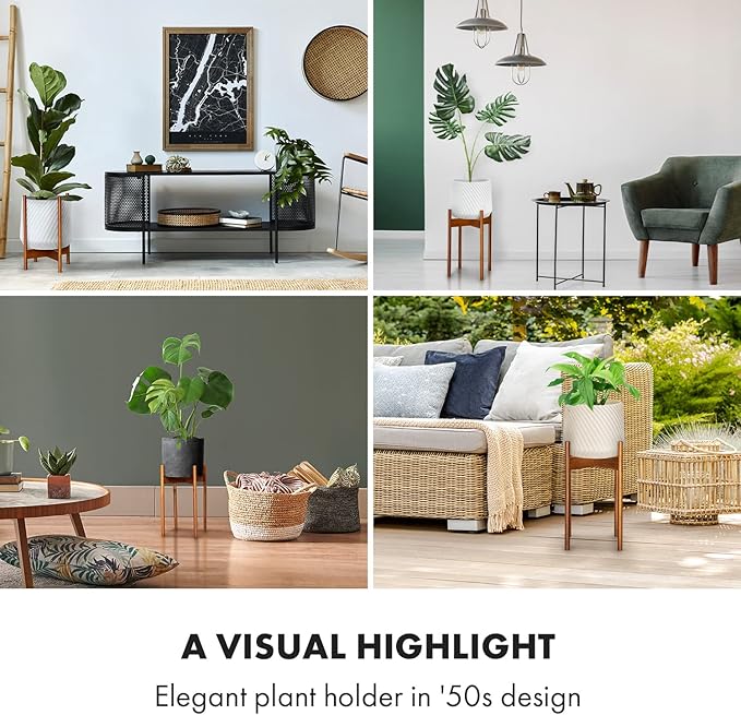 Fox & Fern Mid Century Tall Plant Stand — 10 Inch Fixed Size Raised Wooden Plant Stand for Indoor Planters; Modern Flower Pot Holder with Plug In Design; Easy to Assemble; Two Height Options - Acacia