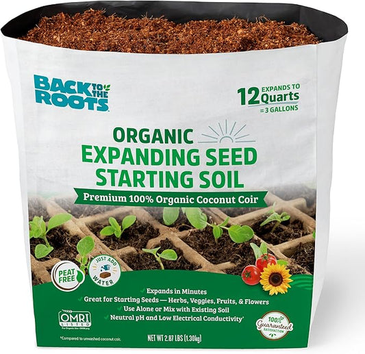 Back to the Roots Organic Seed Starting, Compressed Block expands to 12 Quarts, Made for Herbs, Veggies, Flowers