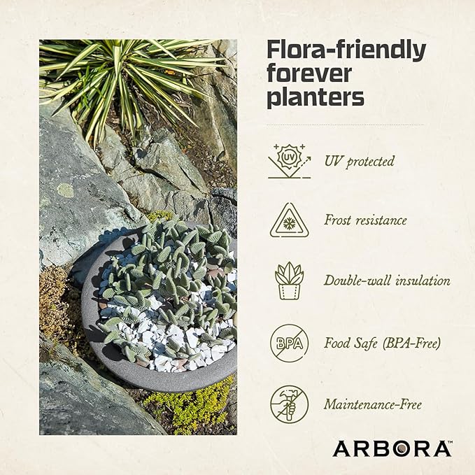 ARBORA 21" Santorini Bowl Polyresin Indoor and Outdoor Planter with Stone Blend Concrete Finish - Durable, Weatherproof, Lightweight, Large Plant Pot for Patio, Garden, Deck, Entryway