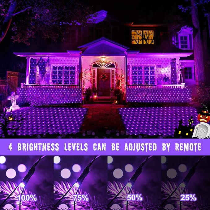 Purple Christmas Net Lights Outdoor - 360 LED Net Lights Waterproof with Remote, 12x5 ft Extendable 8 Modes Christmas Net Lights with Green Wire for Bushes Lawn Garden Shrubs Tree Backyard Decorations