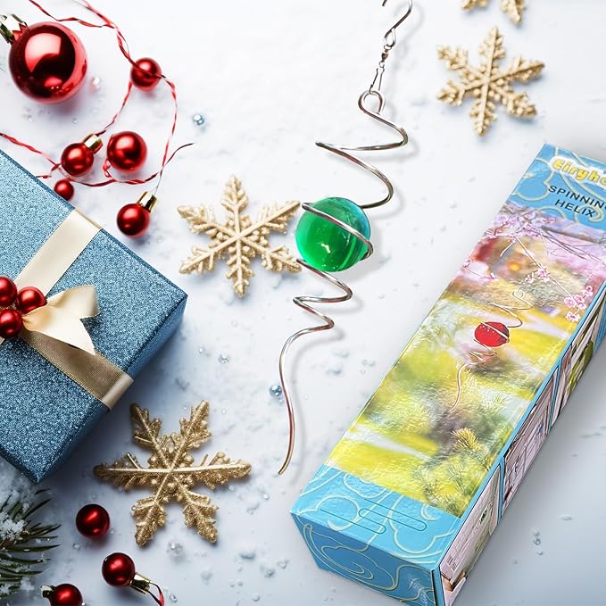 Gazing Ball Spiral Tail with Green Glass Orb, Spiral Tail for Wind Spinner, 3D Wind Spinners Stabilizer, Rotating Art Decor-Visual Illusion in Spinning, Indoor Outdoor Garden Decoration 13"