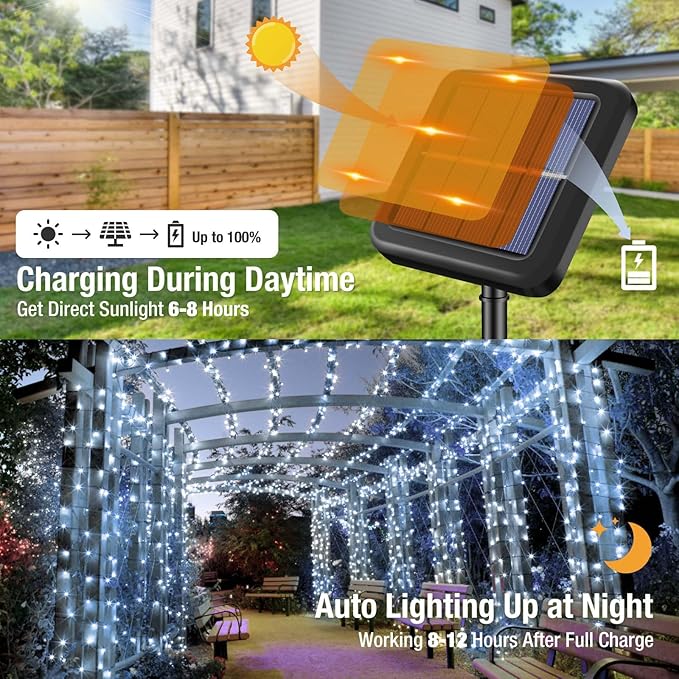 btfarm 2 Pack Solar String Lights Outdoor, Extra Long 240LED 78Ft Solar Christmas Lights Outside Waterproof, 8 Modes Solar Powered Tree Twinkle Light for Garden Yard Patio Party Decoration,Cool White