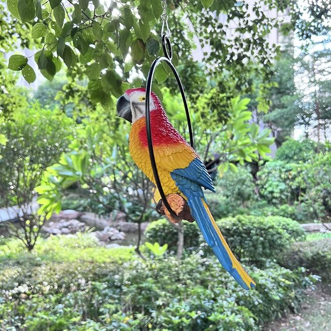 Lifelike Parrot Garden Statues Hanging Decor Ornaments Figurines Sculpture for Patio Lawn Yard, Blue Tail (Blue Tail)
