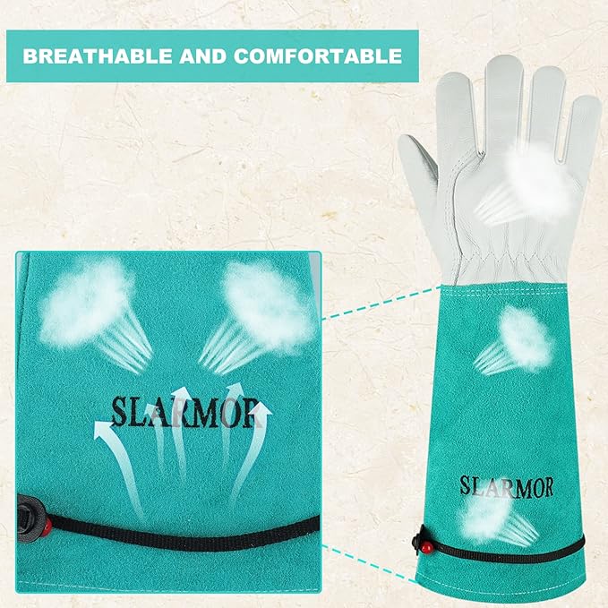 Long Gardening-Gloves Women/Men - Thorn proof Rose Pruning Heavy Duty Gauntlet (Small, Green)