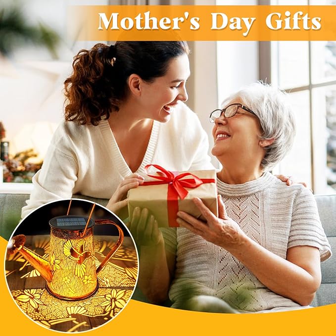 Solar Watering Can Lights, Hummingbird Christmas Gifts for Women Mom Grandma Birthday, Waterproof Outdoor Garden Decor Large Hanging Solar Lanterns Garden Lights for Patio Porch Yard Flowerbed Pathway