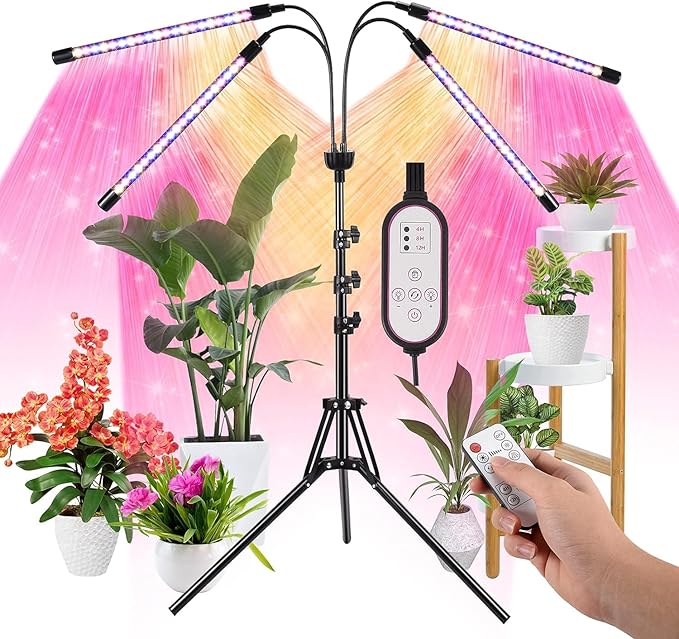 LED Grow Lights for Indoor Plants with 15-60 inches Adjustable Tripod Stand Plant Light with 4/8/12H Timer with Remote Control…