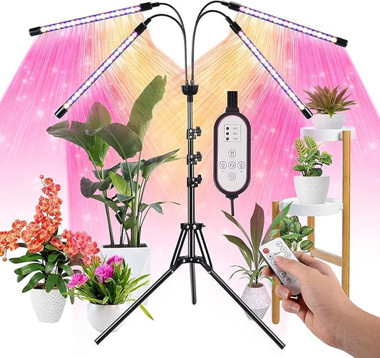 LED Grow Lights for Indoor Plants with 15-60 inches Adjustable Tripod Stand Plant Light with 4/8/12H Timer with Remote Control…