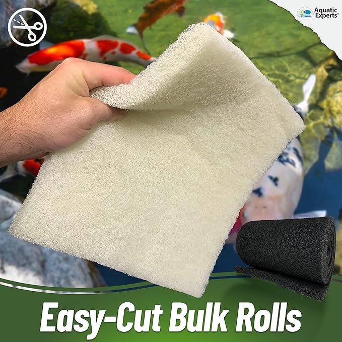 Aquatic Experts Classic Koi Pond Filter Pad FINE - White Bulk Roll Pond Filter Media, Ultra-Durable Pond Filters for Outdoor Ponds, Reusable Fish Pond Filter Material, USA, (Pond Bundle 1)