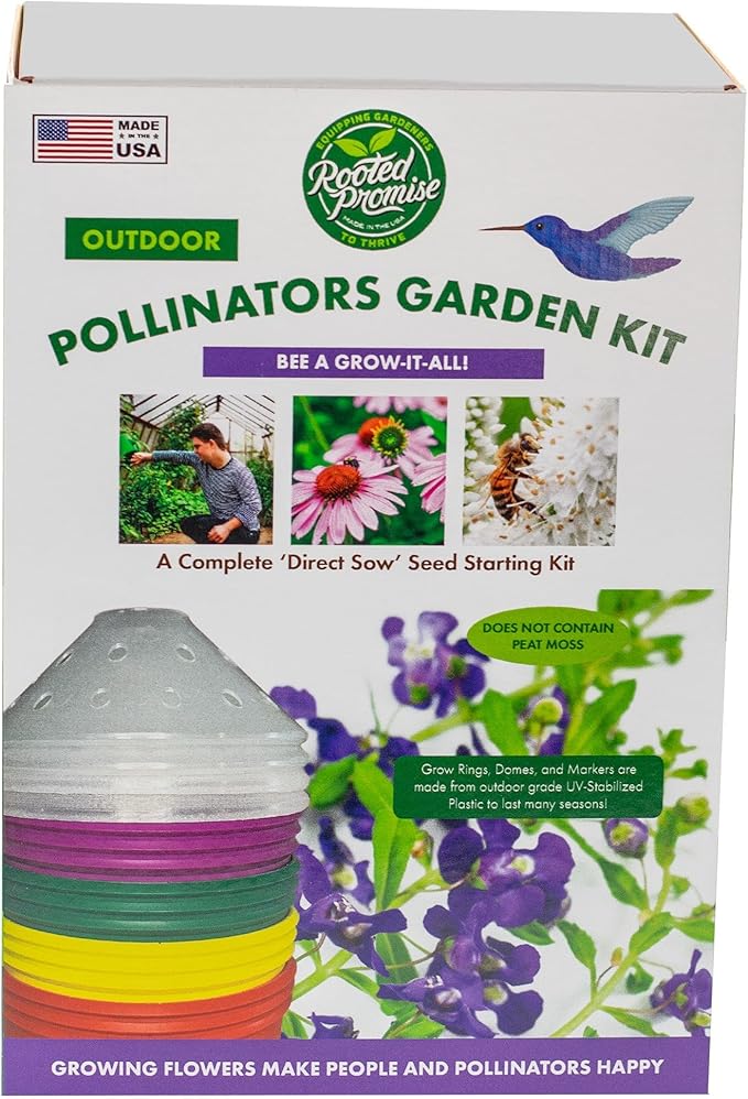 Flower Garden Kit with Grow Rings, Greenhouse Germination Domes, Seeds, Markers, Instructions – Gardening Gift for Mom, Teachers, Women, and Men – Made in USA