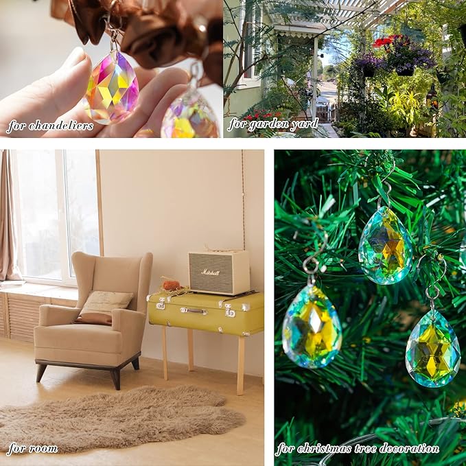 10pcs 38mm Suncatcher Crystal Teardrops Chandelier Parts,Chandelier Crystal Prisms Pendants with Hook,Hanging Crystals for Lamp Window Christmas Tree Decoration(AB Colors)