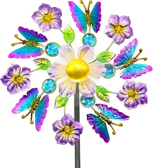 Solar Wind Spinners Outdoors for Yard and Garden - 40 Inch Metal Wind Sculpture, Outdoor Kinetic Windmill with Multi-Color Led Lights for Patio, Lawn & Garden Decoration (Butterfly)