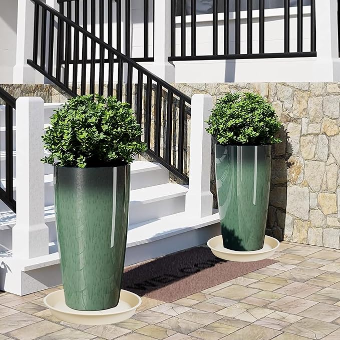 2 Pack of Plant Saucer Tray 19 inch, Heavy Duty Plastic Pot Plant Drip Trays Saucers for for Indoors Outdoor, Plant Water Tray for Planters 16-19" (19", Beige)