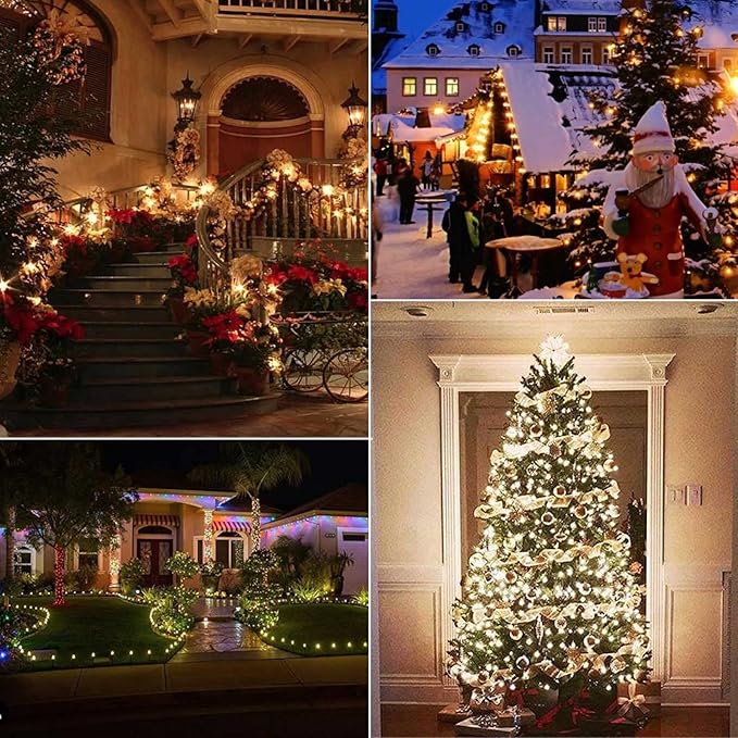 Vintage C9 LED Christmas Lights Outdoor, 100 Feet C9 String Lights with 100 LED C9 Plastic Bulbs, Waterproof Connectable Lights for Christmas Tree Roofline Garden Patio Backyard Decor, Warm White