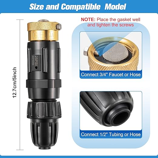 Feekoon 2 Set Drip Irrigation Faucet Adapter Kit 1/2'' Irrigation Tubing to 3/4'' Faucet Water Pressure Regulator Backflow Preventer with Filter, Drip Irrigation System Parts, No Assembly Required